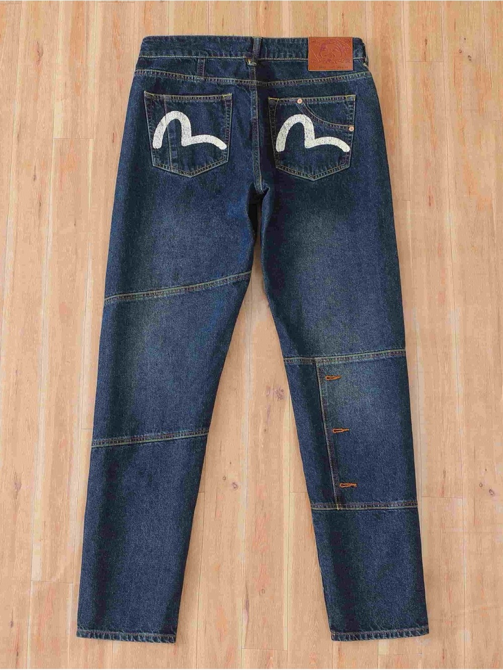 Evisu Slim Straight Jeans in Dark Indigo with Contrast Stitching